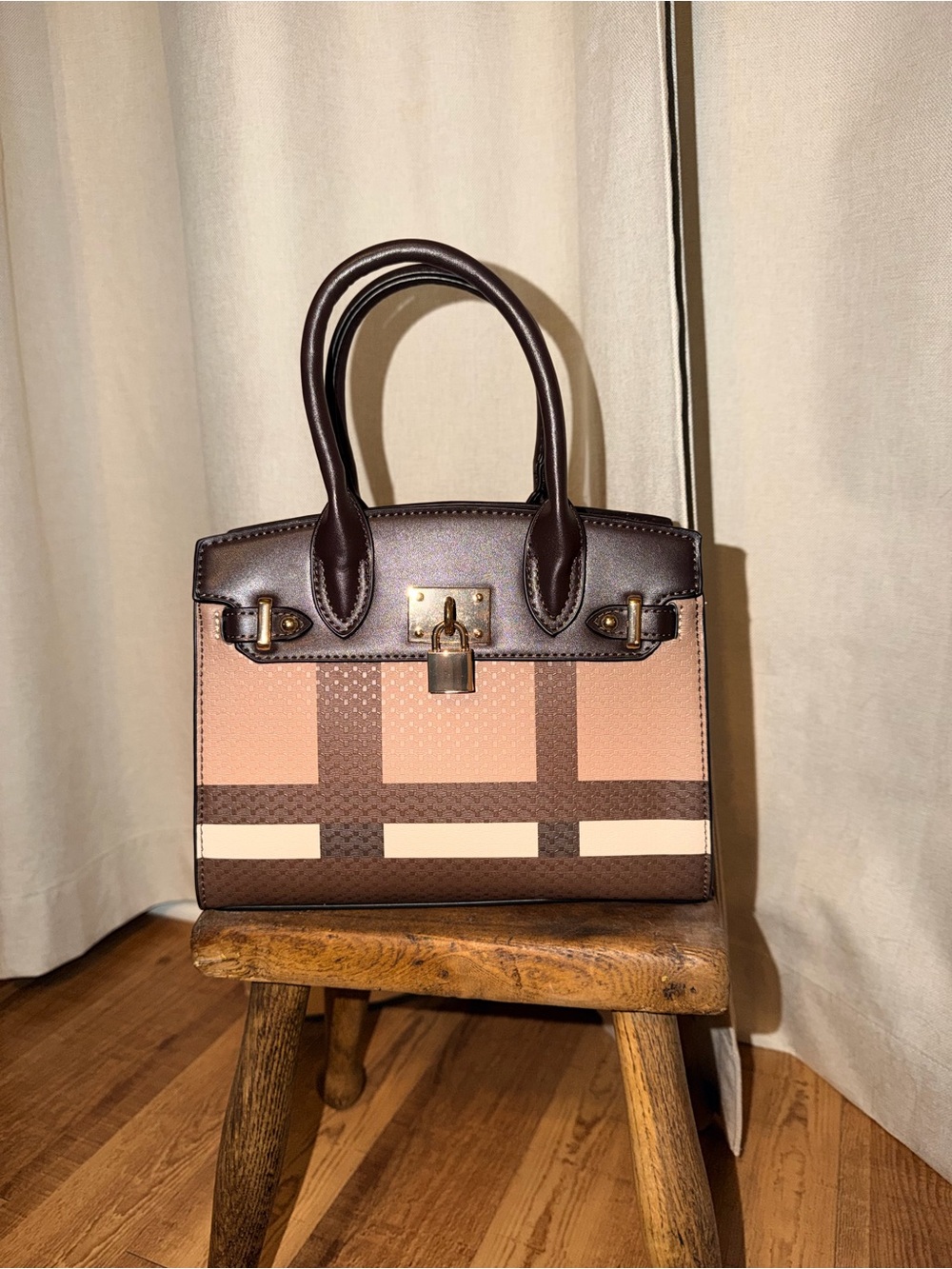Structured Top-Handle Women's Bag in Brown and Blush